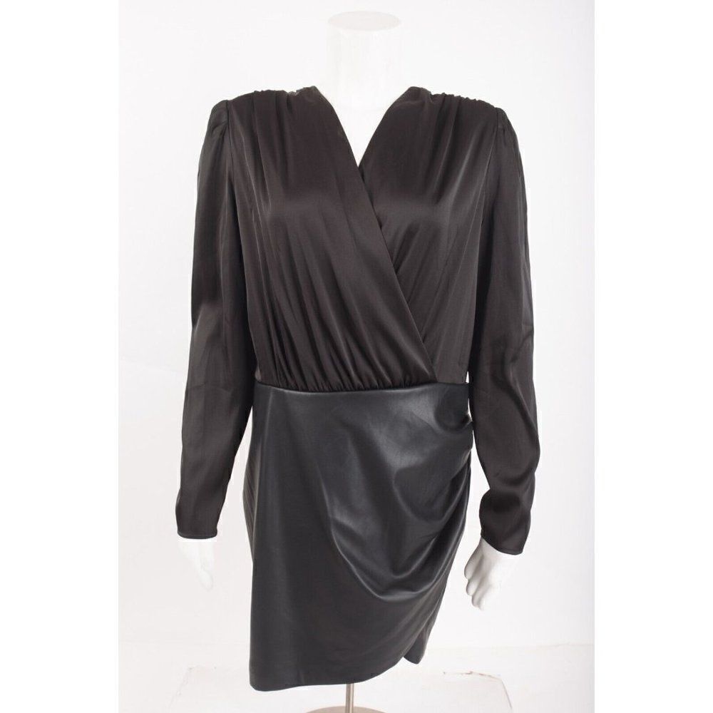 Generation Love Womans Miley Dress Size M Black Satiny Faux Leather Ruched NWT